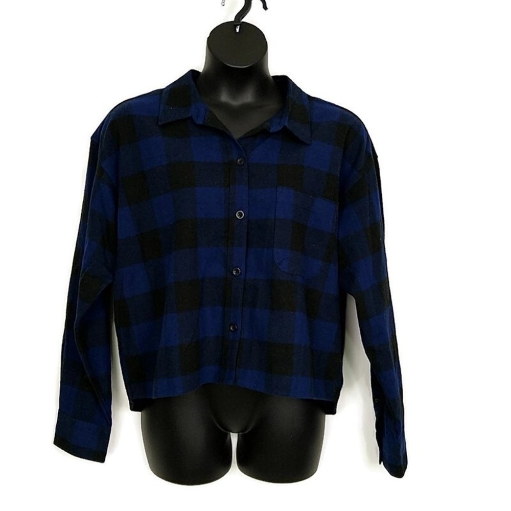 NWT Wild Fable Buffalo Plaid Flannel Shirt Blue Black Western Edgy Grunge sz XL